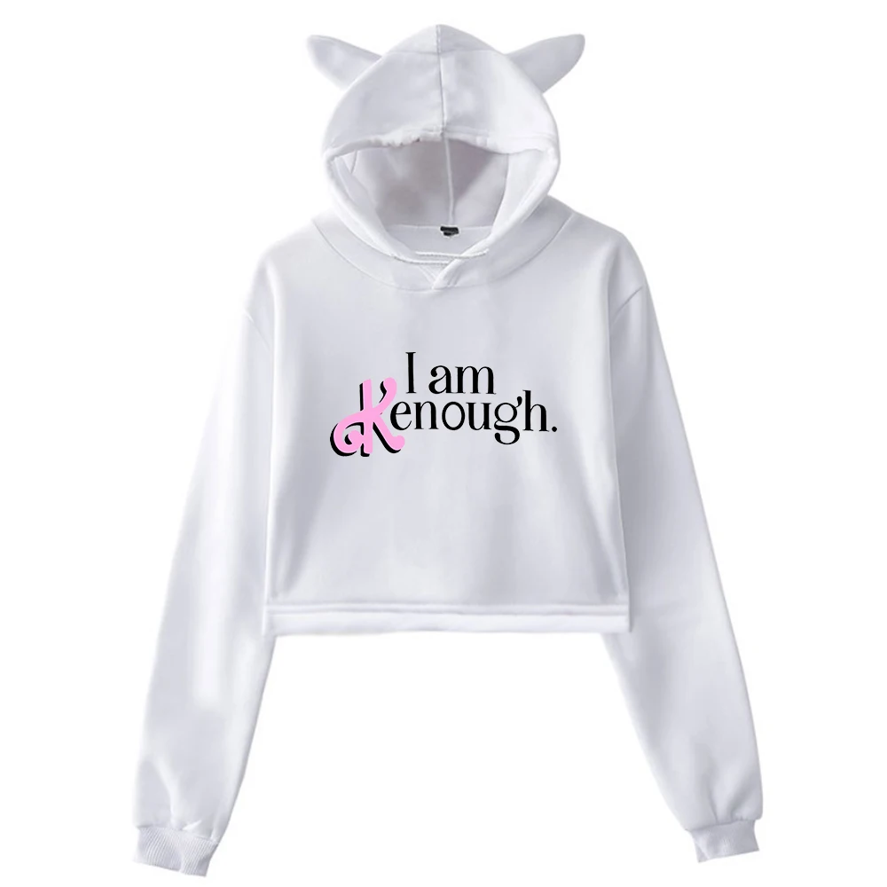 I Am Kenough Merch Pullover Cat Ears Hoodie Long Sleeve Female Crop Top Harajuku Streetwear Women's Clothes