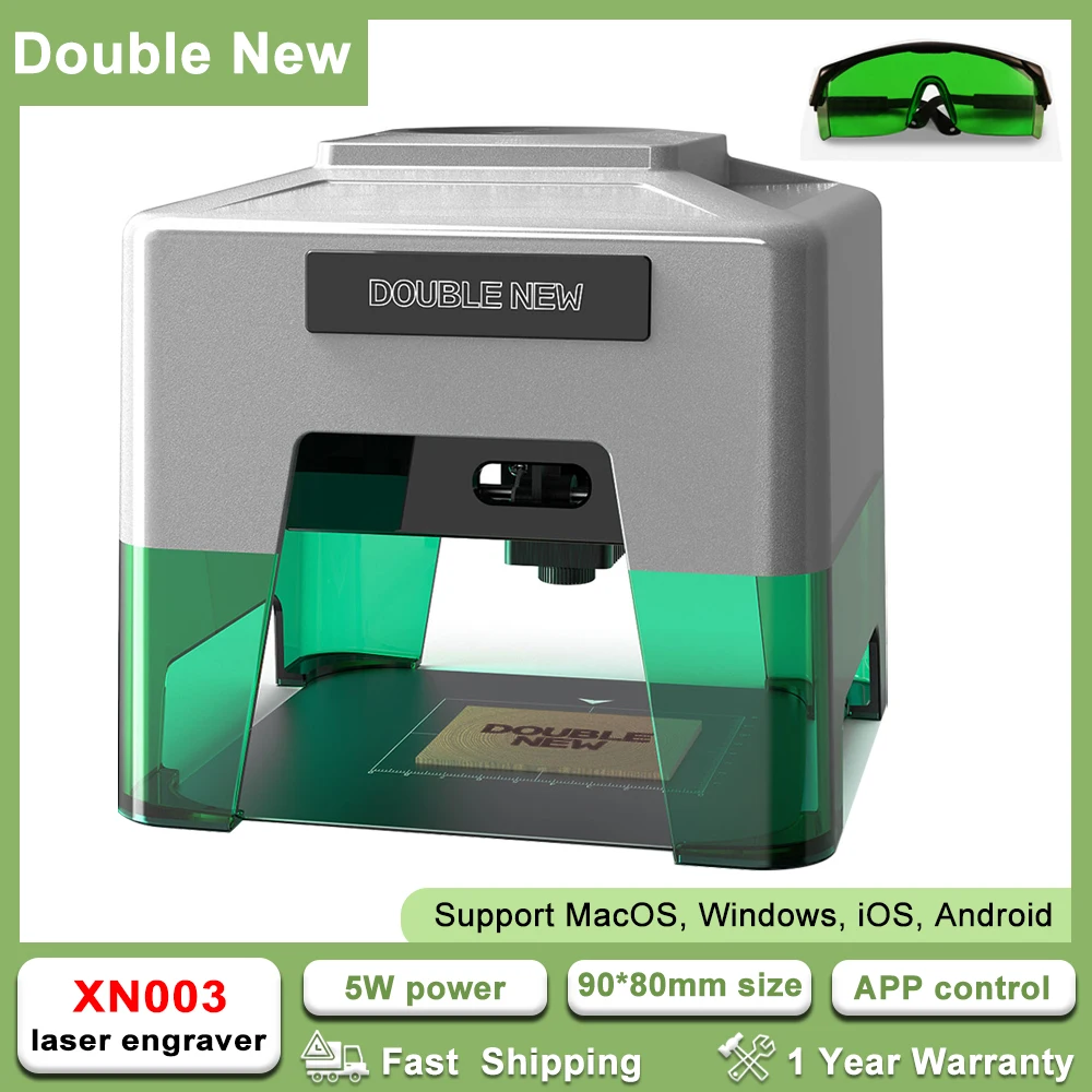 

DoubleNew XN003 Variable Focus Mini Laser Engraver&Cutter Machine 5W Power Engraving Glass/Stainless Steel, 90*80mm Carving Area