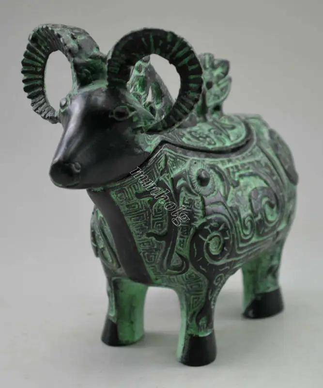

collectable Vintage Old Handwork patina Bronze Carving Zodiac Sheep Box