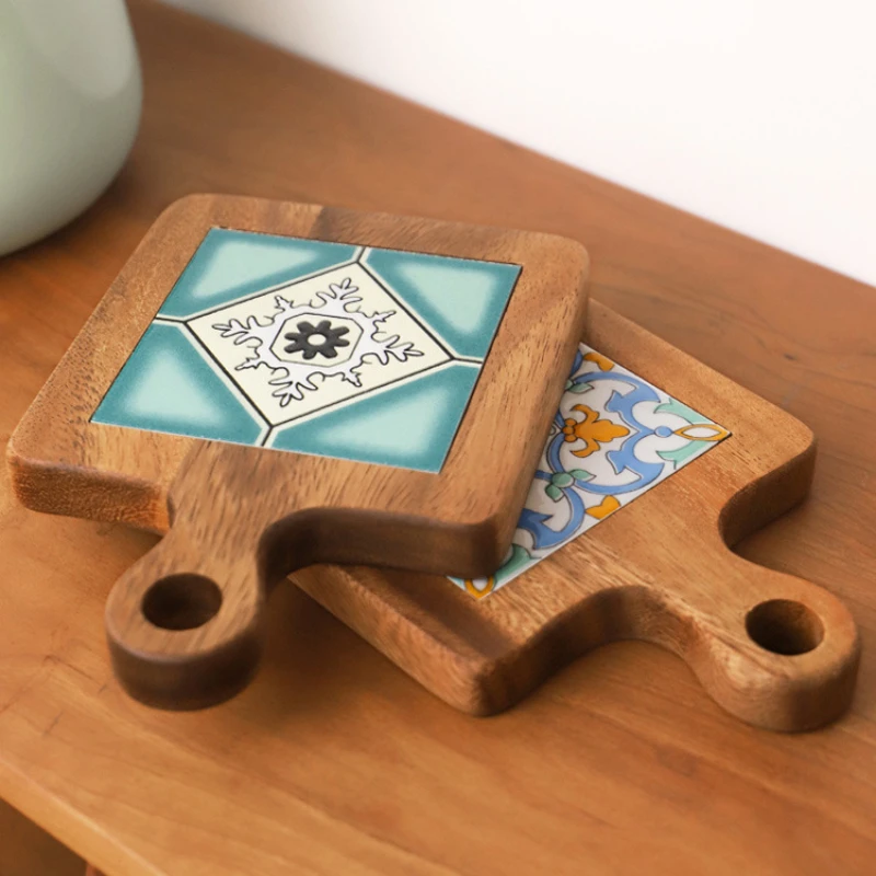 

Коврик для кастрюль из дерева акации с изображением цветов и кирпичей, деревянный коврик для защиты от ожогов, обеденный стол из массива дерева, теплоизоляционный коврик, коврик для обеденного стола