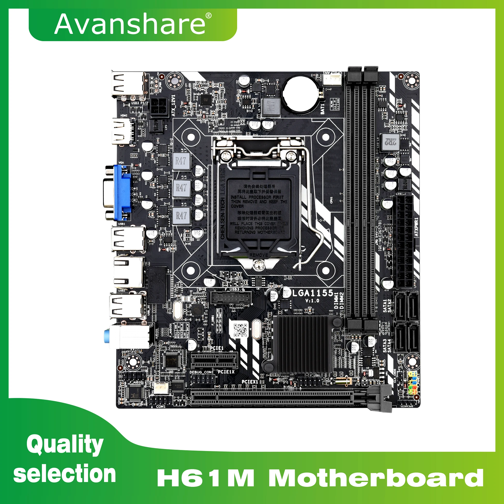 

Avanshare H61M LGA 1155 Motherboard For Intel Core i7 i5 i3 Desktop Board DDR3 M-ATX Placa H61 Chip With VGA HDMI USB2.0