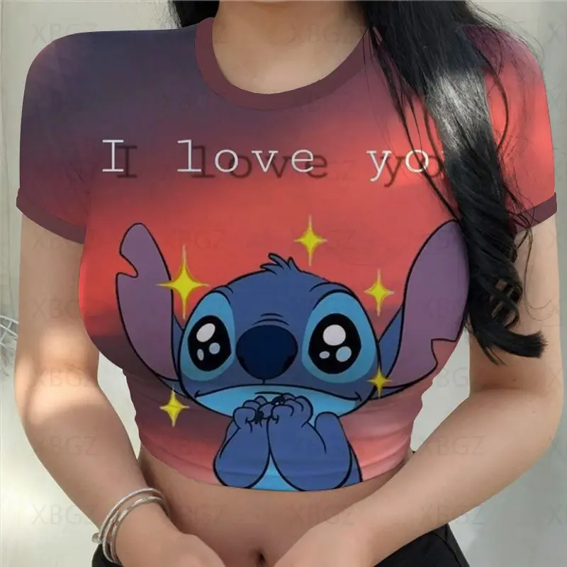 Sexy impressão kawaii roupas femininas dos desenhos animados y2k festa  ponto verão colheita topo magro ajuste t camisa apertado das mulheres  camiseta moda disney