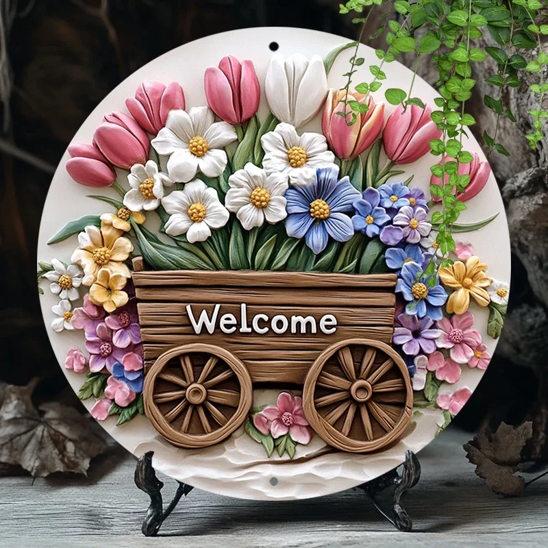 2D 1PC Wooden Disc Welcome Float Theme Sign 8 Inch Design Decorative ...
