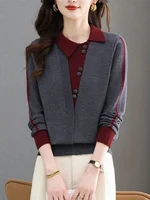 Outlets Faionable Knitted Woolen Cardigan Women's Spring Autumn Sli Two-Piece Look Polyester Long Sve  Ne