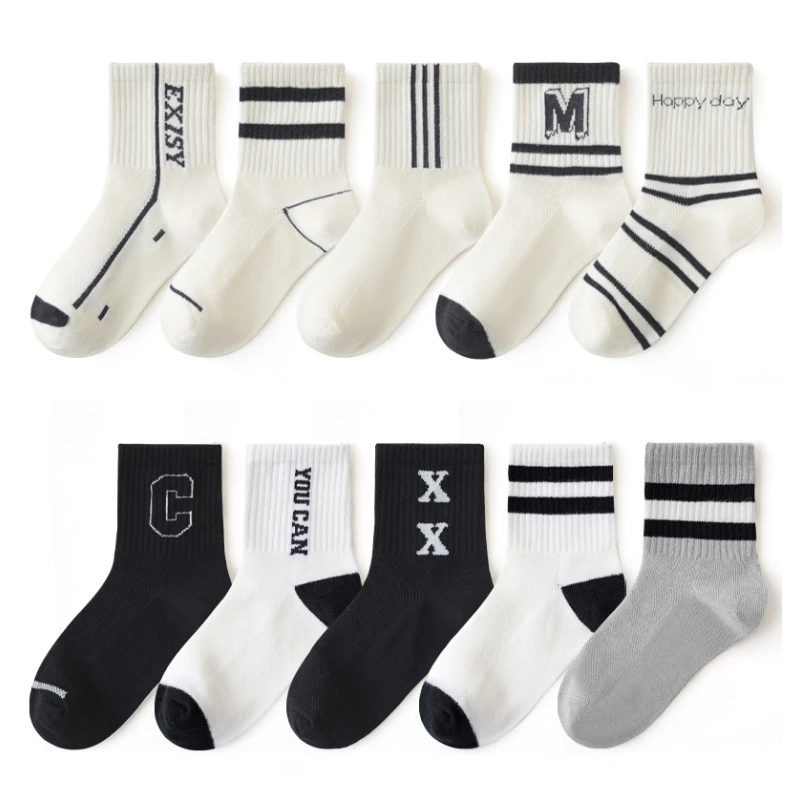 

5 Pairs Spring Summer Kids Fashion Mid-calf Socks Cotton Mesh Girls Boys School Sports Long Socks Children Clothing Accessories