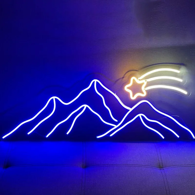 

Неоновая светодиодная вывеска с изображением гор, высоких гор и текущей воды, модный неоновый светильник на заказ для комнаты, Настенный декор, украшение для просмотра