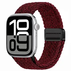 Nylon Braided Magnetic Strap for Apple Watch - Comfortable and Stylish Design (Black - red)