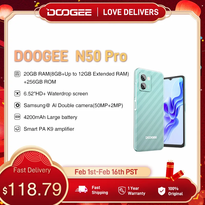Doogee N50 Pro Smartphone 6.52 "8Gb Ram + 256Gb Rom 50Mp Ai Fotocamera Principale 4200Mah Caricabatteria Rapido Android 13.0