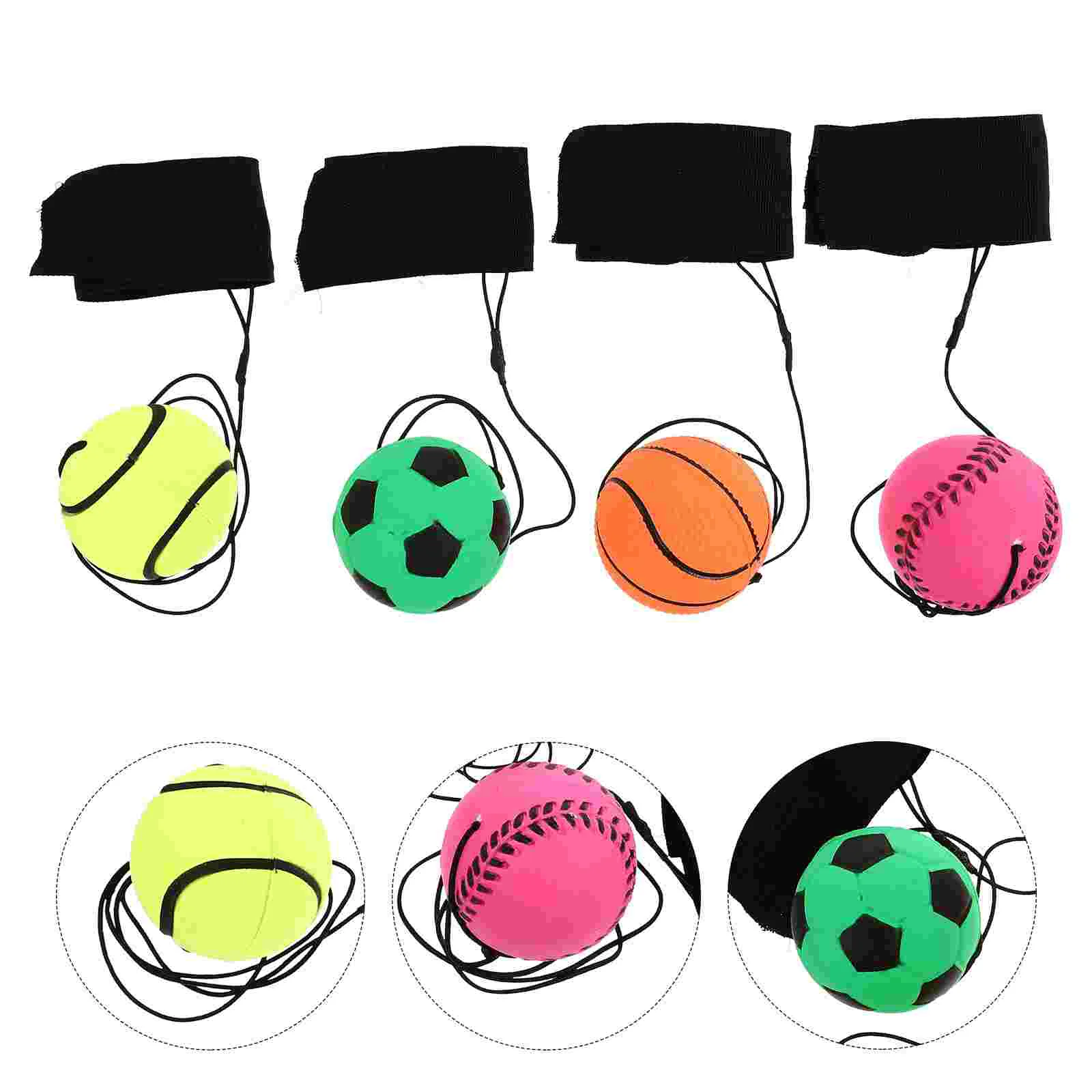 

4 Pcs Fluorescent Bouncy Ball Kids Toys Wristband Hand Toss Throwing Rope Long Line Balls Plaything Rubber Parent-child