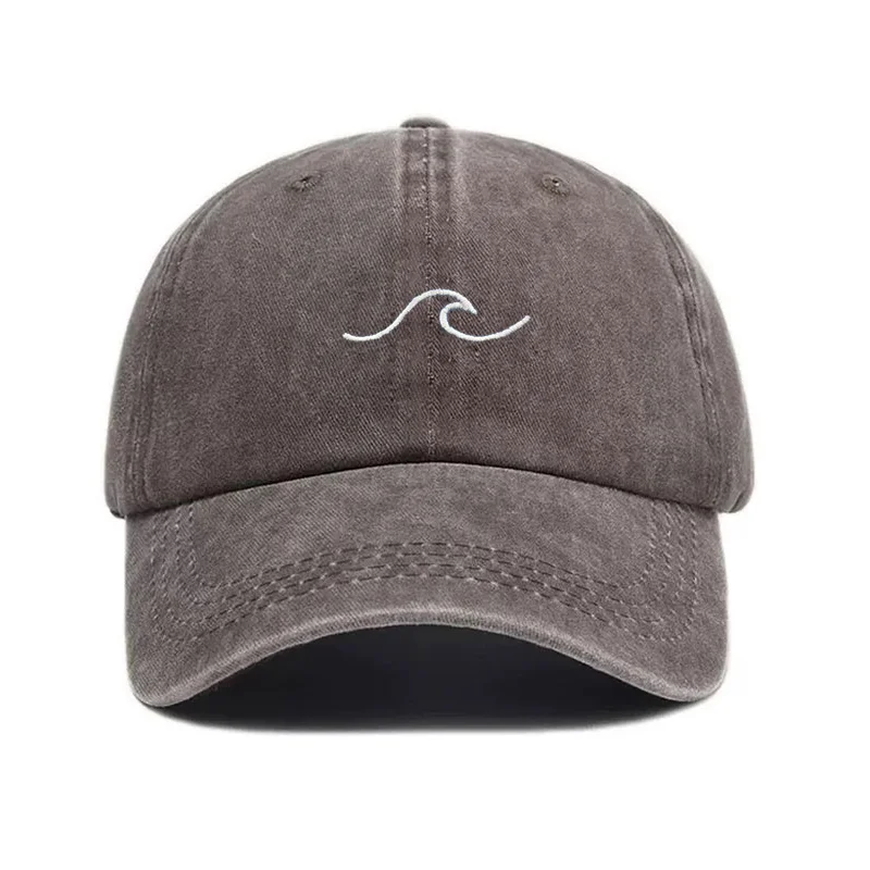 Gewaschene Baumwoll-Baseballkappe für Herren und Damen mit Wellen-Stickerei, Vintage, Verstellbare Dad-Cap, Retro Outdoor Freizeit Sonnenhut, Modische Streetwear – Detail 8