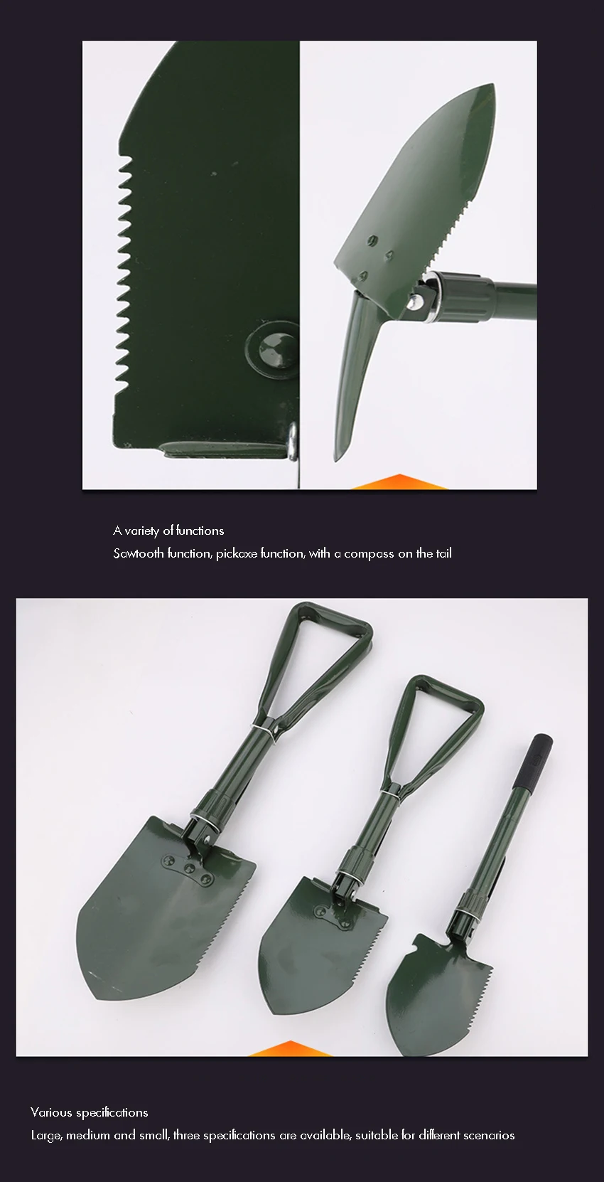 Description Picture 5 of itemFolding Camping Shovel, High Carbon Steel Entrenching Tool Trowel Shovel with Saw Edge, Storage Bag For Gardening, Beach, Snow