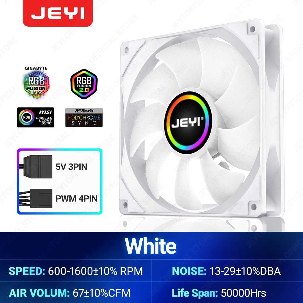 JEYI 120-мм PC ARGB Вентилятор охолодження AURA SYNC RGB Комп’ютерні вентилятори Надтихий радіатор Ventilador з 4-контактним ШІМ і 5-контактним портом ARGB