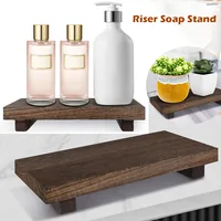 Wood Pedestal Stand Anti-Slip Riser Soap Tray Farmhouse Wooden Vintage Kitchen Bathroom Counter Decor Sink Tray Candle Plant 1