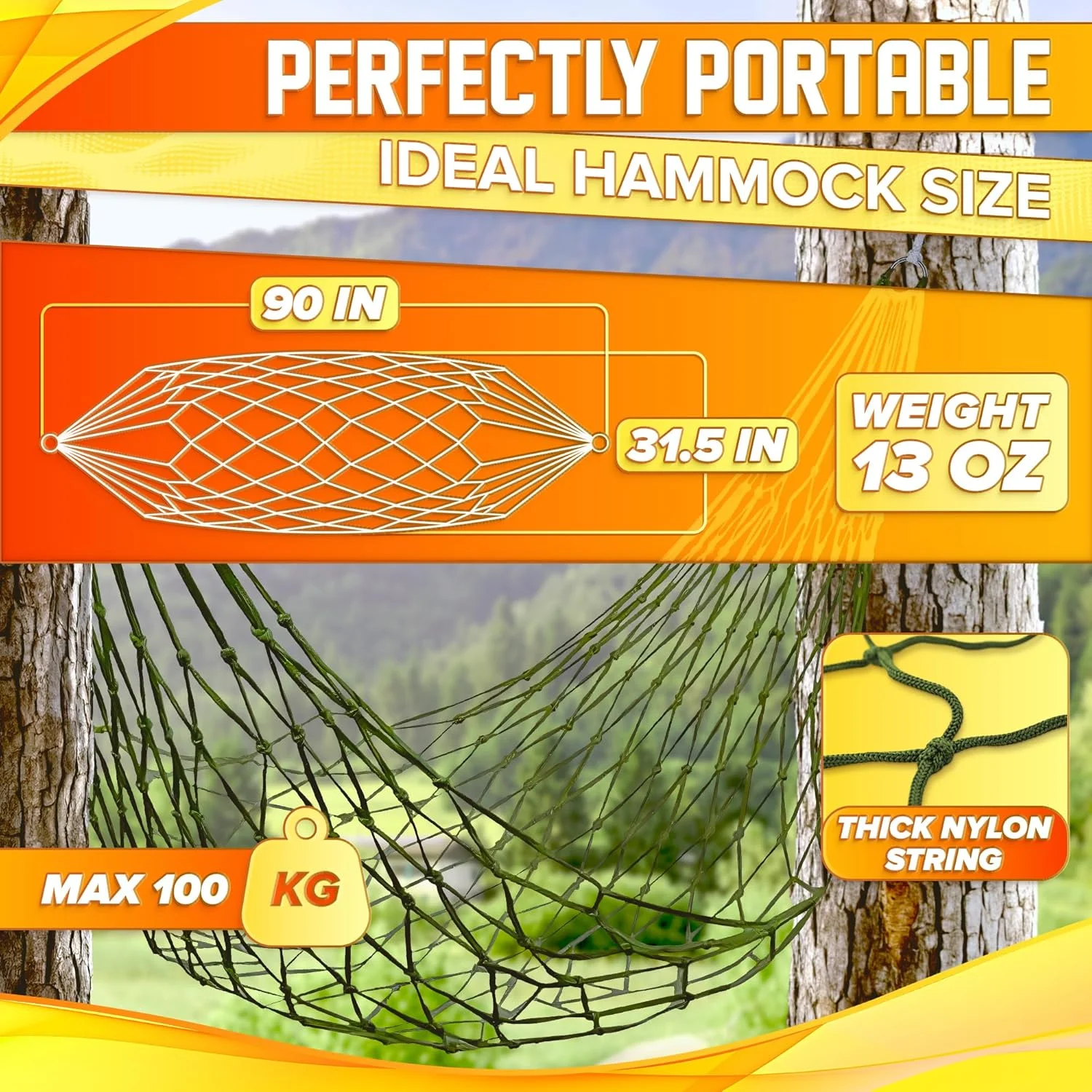 Portable Outdoor Sport Hammock, Outdoor Camping Hammock Mesh Net for Garden Beach Yard Travel Garden Swing Hanging Bed 3