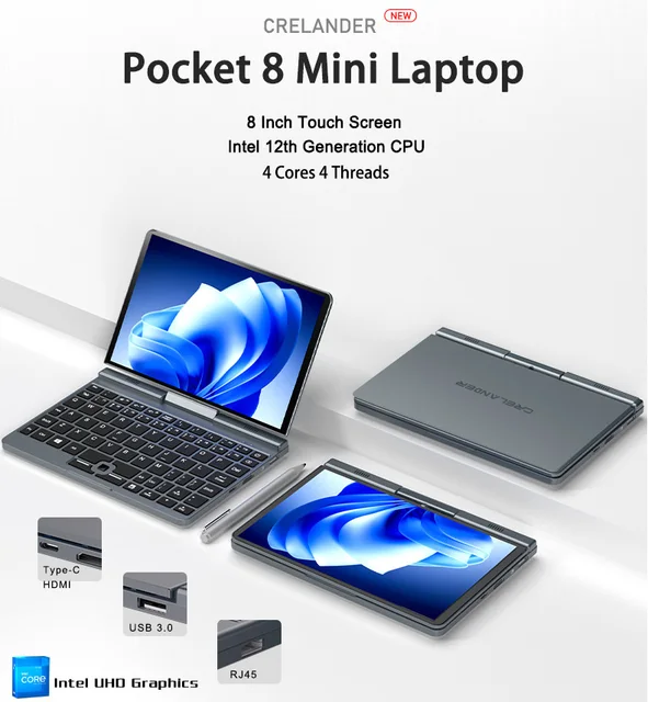 CRELANDER P8 Mini Gaming Laptop 8 Inch Touch Screen Intel Alder Lake N100 12GB DDR5 Windows 11 WiFi 6 Small Pocket Laptop - Image 2