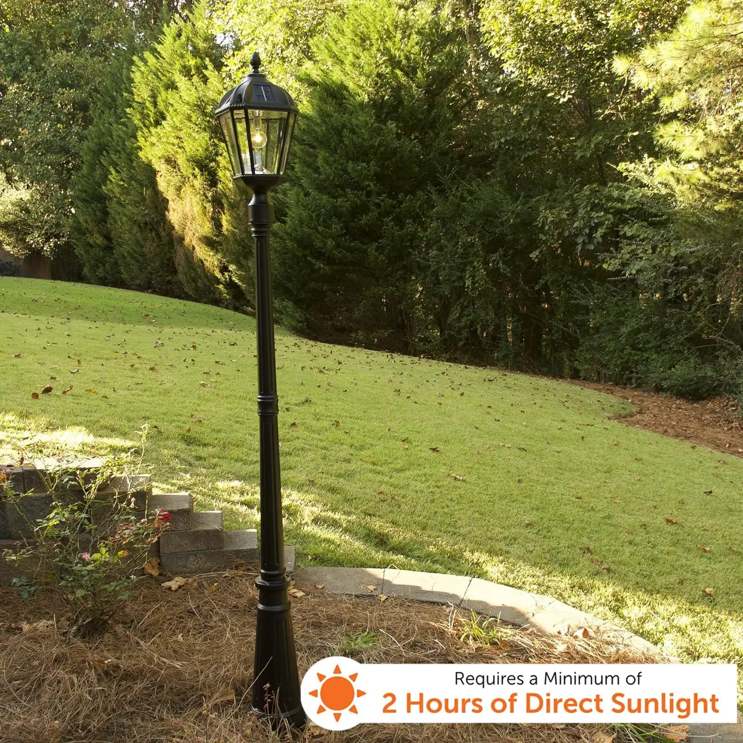 Solar Outdoor Lamp Post Light,Black Cast Aluminum and Beveled Glass Panels,Warm White LED with Omni-Direction Reflector, 87-inch 3