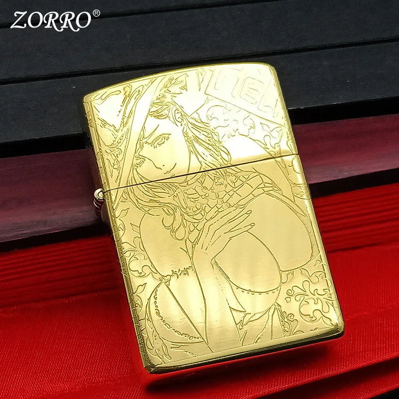 

ZORRO Official Authentic Pure Copper Kerosene Lighter Summer Sexy Girl Sculpture Men's Gift