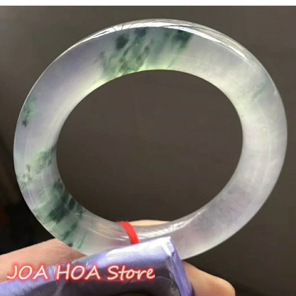 Ice Species Hand Ring Natural Myanmar Jadeite Bangle Round Bar Jade Floating Flower Bracelet Quality Jewelry
