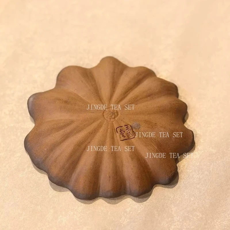Vintage Lotus Leaf Tea Tray Chinese Handmade Carving Household Dry Foam Table Coarse Pottery Small Tea Tray Tea Set Accessories