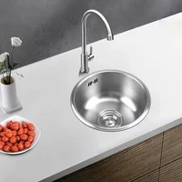 Kitchen Sink 304 Stainless Steel Round Single Groove Dish Washing Basin Thickened Sink with Kitchen Faucet Drain Accessores 1