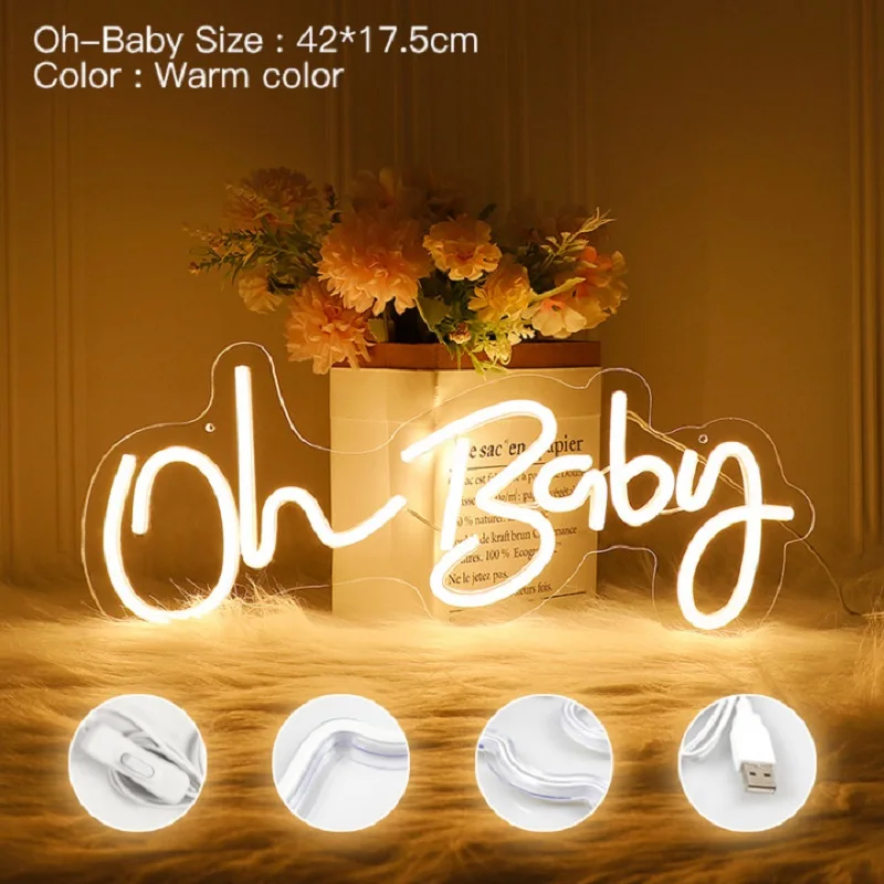 

Неоновая вывеска Oh Baby на заказ, Креативный светодиодный неоновый светильник, свадебное украшение, украшение для спальни, дома, Настенный декор, декор для бравечерние