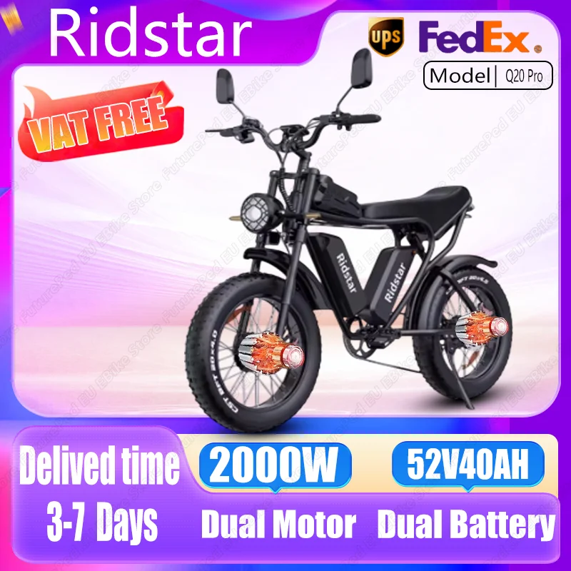 Q20 Pro Electric Bicycle 2000W Dual Motor 52V40AH Dual Battery