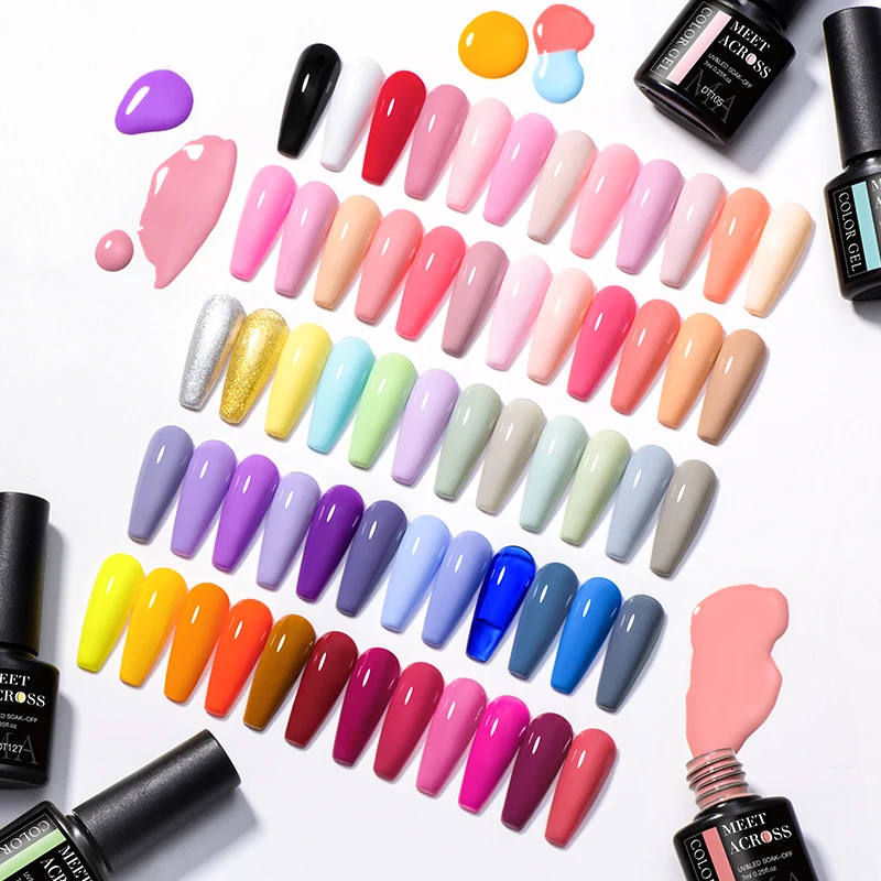 MEET ACROSS 10/12Pcs Gel Nail Polish Set Nude Glitter Nail Gel Semi Permanent Hybrid Varnish Manicure Nail Art Kit Base Top Coat 2