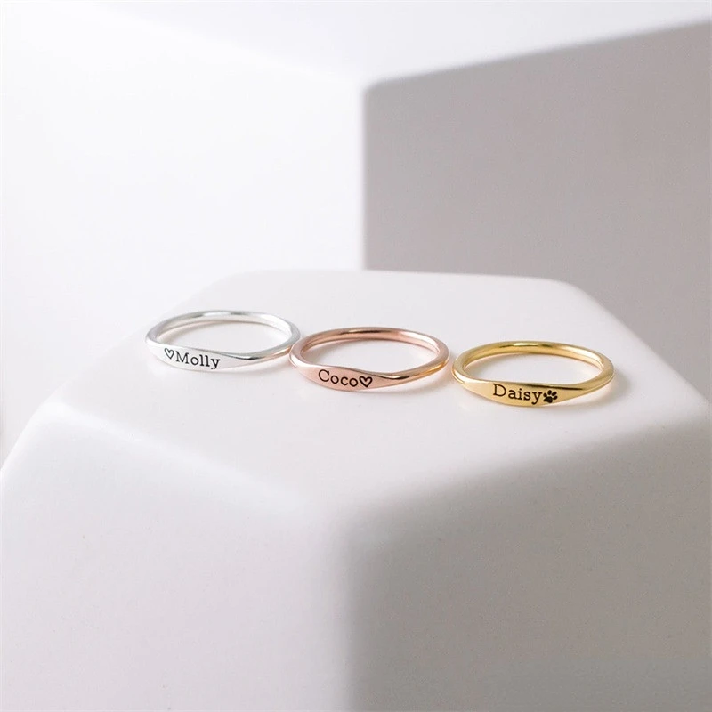 Dainty S925 Silver Overlay Name Wedding Ring Custom Engraving Silver Ring Pesonalize Delicate Simple Women Gifts Fine Jewelry square velvet jewelry bag purse snap type thick delicate ring necklace storage case solid color jewelry packaging