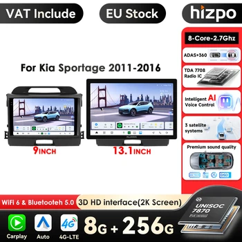 Hizpo 13,1 pulgadas Radio de coche para KIA Sportage 3 2010-2016 Carplay Android Auto reproductor Multimedia estéreo 4G navegación GPS sistema inteligente AI voz inteligente QLED 1920*1200 2K pantalla 3D Autoradio Video Audio Monitor 360 ° Cámara ADAS TDA7851 Amplificador FM RDS 1