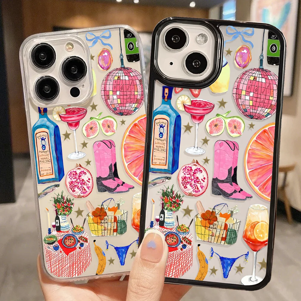 Seaside Scenery Wine Lemon Acrylic Shockproof Transparent Phone Case