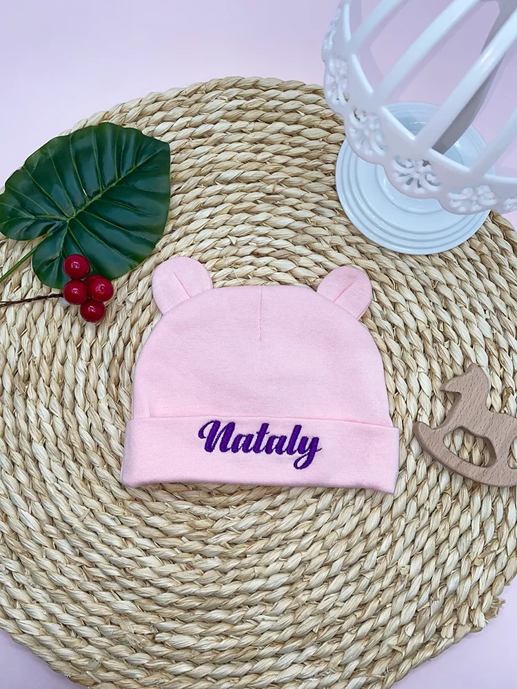 Embroidery Name Baby Blanket Hat Set Cotton Newborn Swaddle Adjustable Infant Sleeping Swaddle Wraps All Seasons 0-6 Months 4