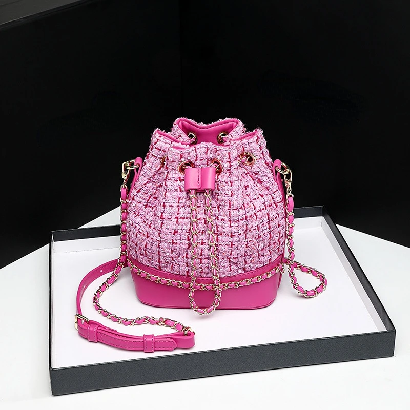 Luxury Designer Handbag New Style Tweed Bucket Bag Women Version Chain Bag  Bags for Women Designer Bag Crossbody Bags