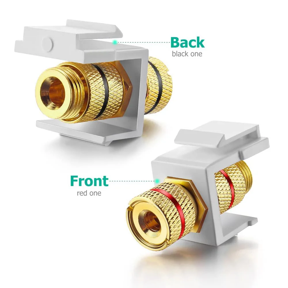 Banana Jack Binding Post Keystone Jack Insert with Black & Red Rings, Screw Type o Speaker Keystone, 2 Pairs/4 Pack