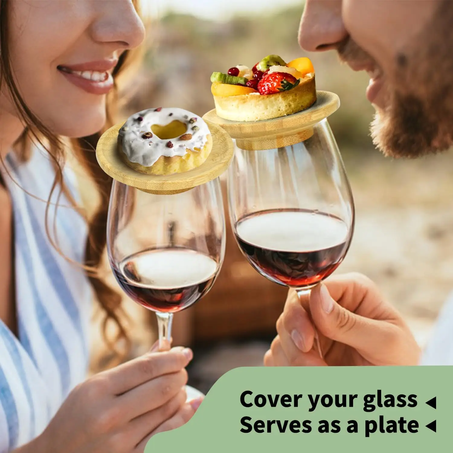 4 Pcs Set Wine Glass Charcuterie Topper Coasters Plate Natural bamboo Board Topper for Family Gatherings Restaurants Bars