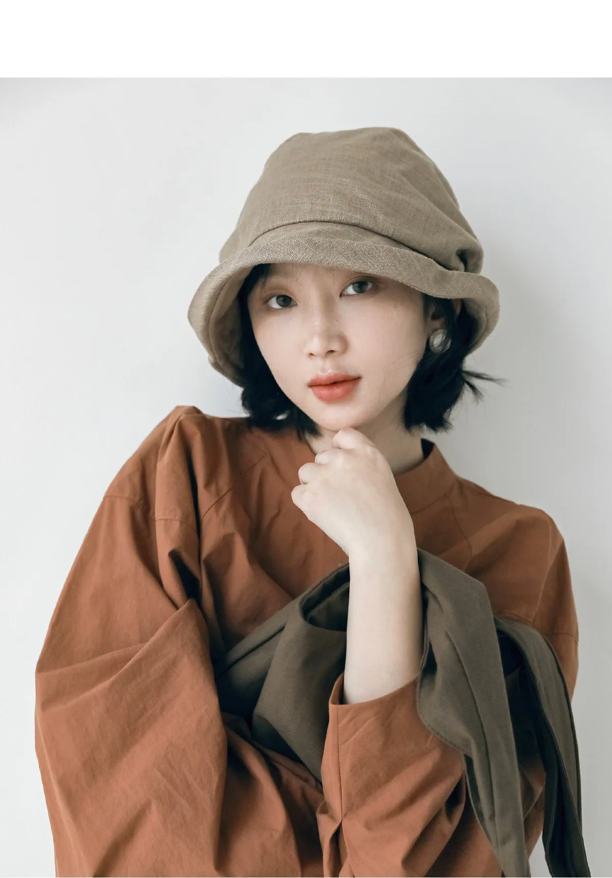 Japanese Cotton Linen Pleated Women Fisherman Hat Small Brim