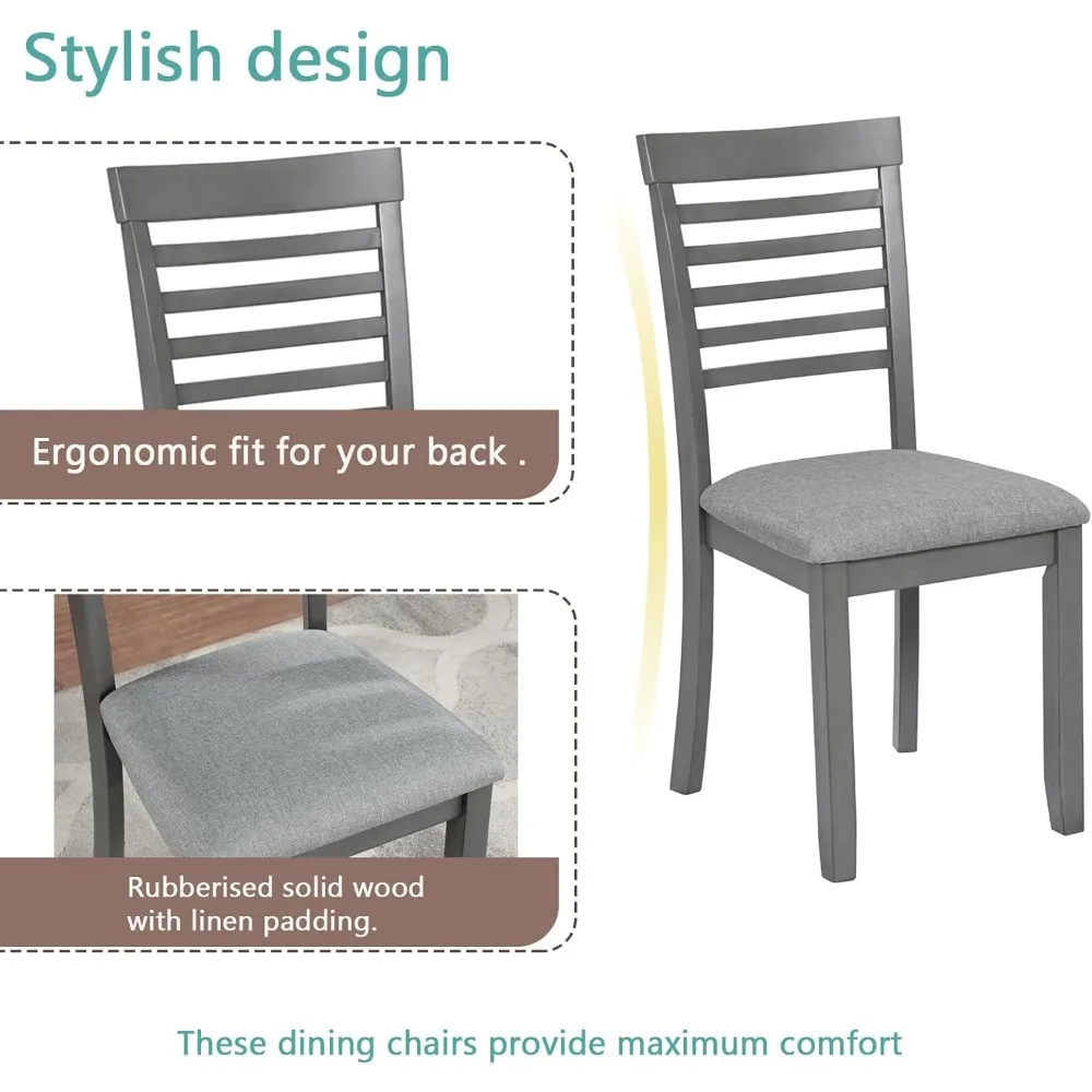 Description Picture 6 of itemWood Dining Table Set for 4,Rectangular Table with 4 Upholstered Chairs, 5 Piece Dining Table Set for Kitchen Dining Room