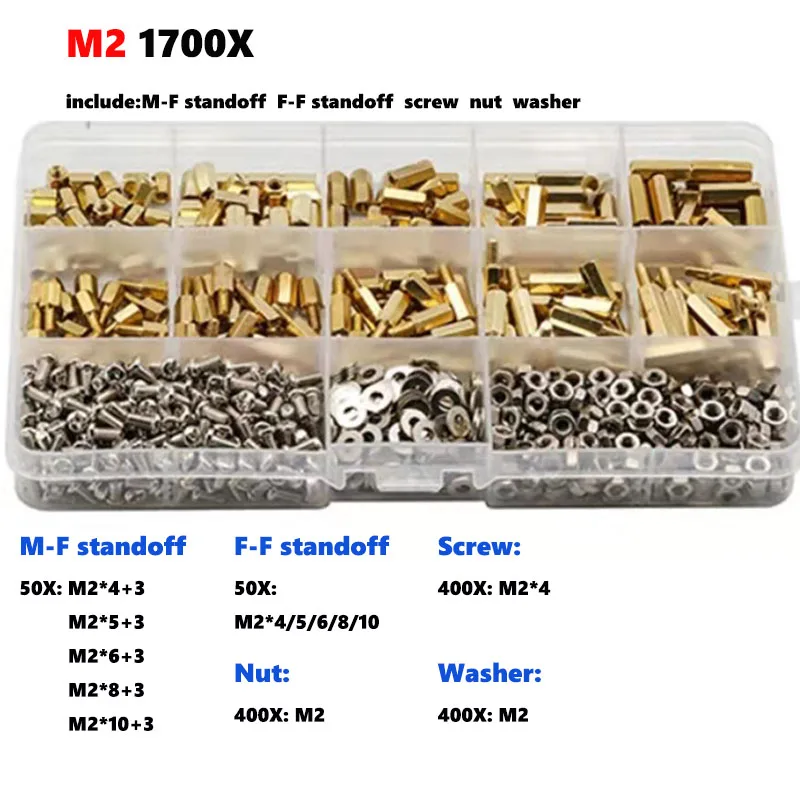 

510/680/1700X Solid Brass Copper PCB Board M2 M2.5 M3 M4 Hex Hexagon Standoff Pillar Spacer Column Screw Nut Assortment Kit Set