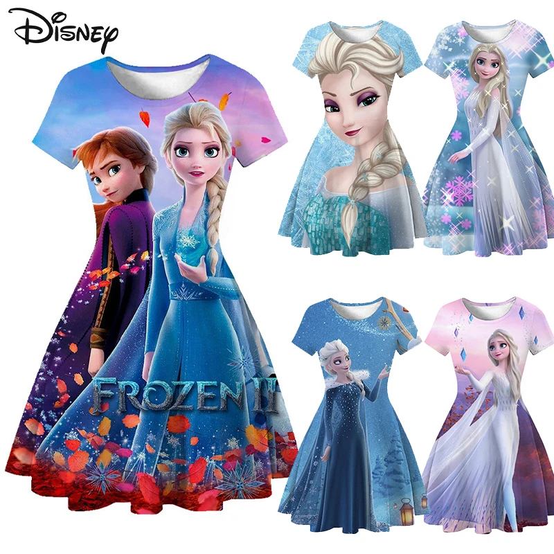 Disney Frozen Summer Dress Kids Toddler Elsa Anna Princess Cartoon Mini Dress Cute Girls Princess Dresses Kids Cosplay Clothing