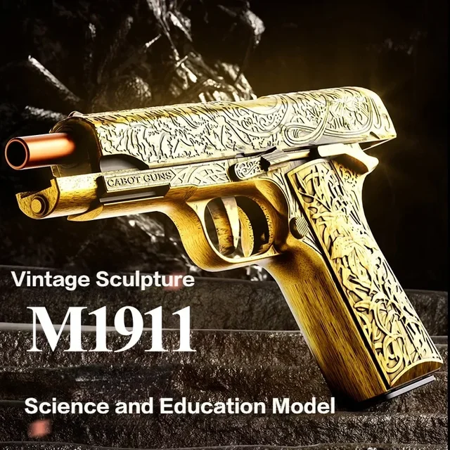 Shell Ejecting Toy Gun Carved Retro M1911 Soft Bullet Handgun Continuous Firing Outdoor Game Shooting Pistol for Kids Adults 2