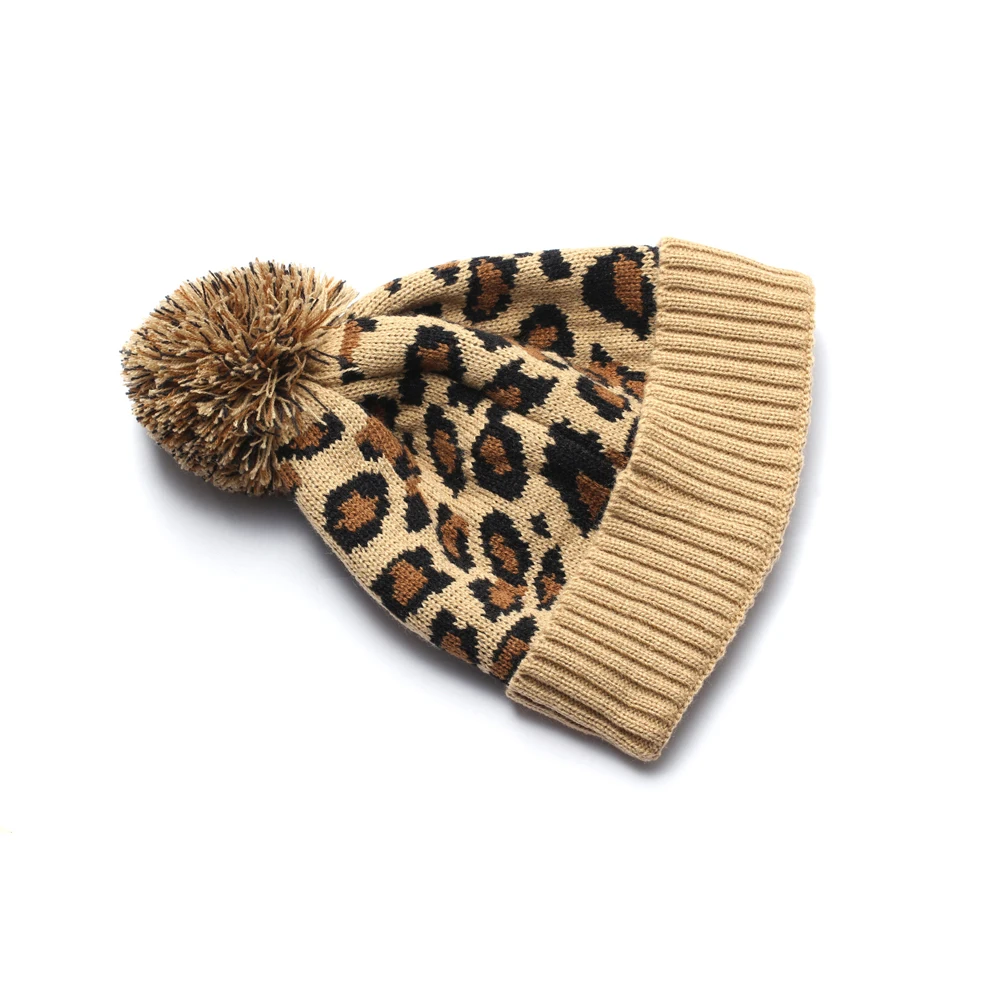 4 Color Knitted Leopard Beanies Skully Trendy Warm with Pompom Fur Pom Pom  Print Winter Hat For Women Fashion Gift - AliExpress