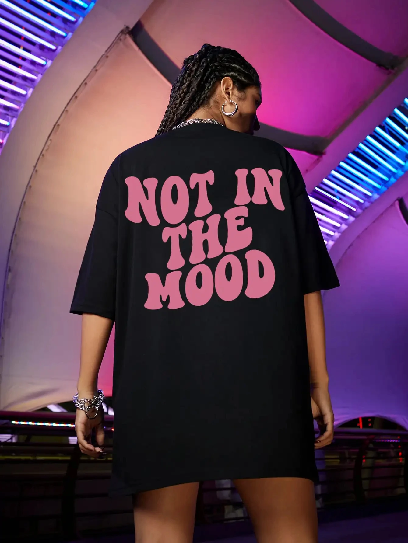 

Not In The Mood Pink Text Print T-Shirt Women's Plus Size Summer Cotton T-Shirt Summer Short Sleeve Casual T-Shirt