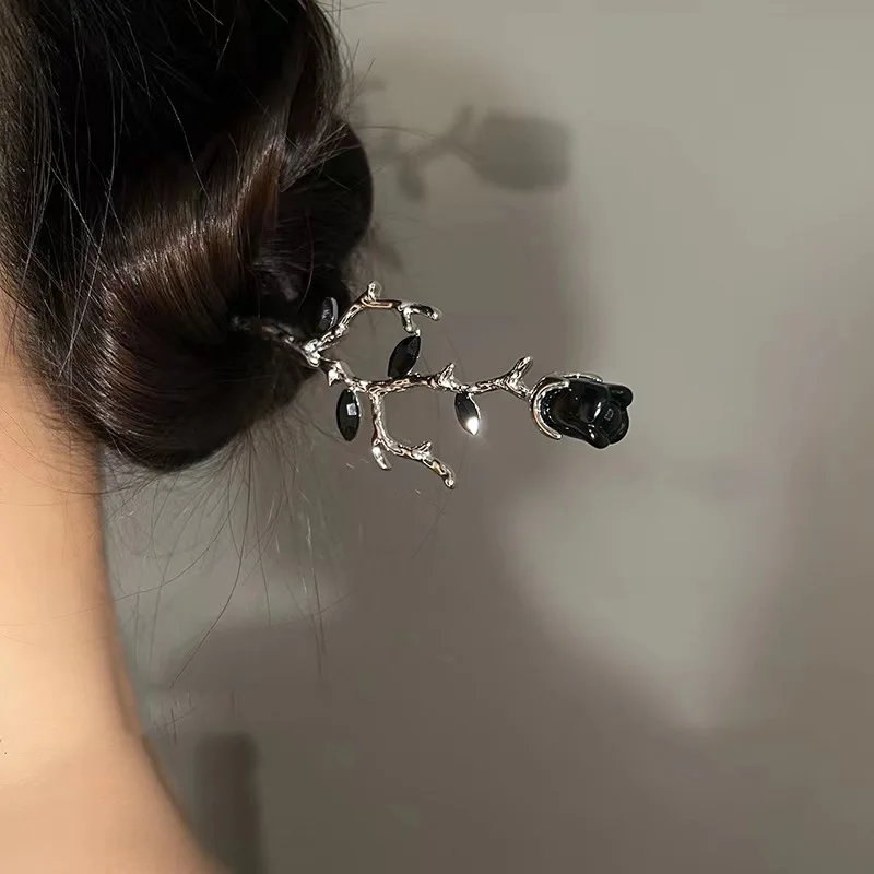 Vintage Rose Hair Sticks Hairwear for Women Simple Flower Black Red Hairpins Hair Chopsticks Disk Hairsticks Headdress Jewelry jewelry accessories hair accessory hair headdress hair stick