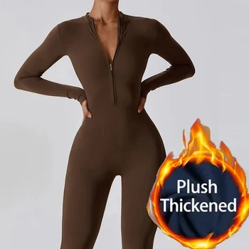 Warm Longsleeve Jumpsuts Women Thickened Sport Overalls Gym Set Zipper Fitness Bodysuits Winter Jumpsuit Workout Tracksuit 1