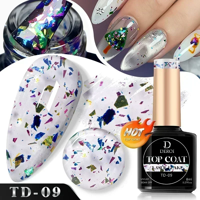 8ML Super Shinny Gel Top Coat Flash No Wipe Top Coat Matte Glitter Topcoat Aurora Varnish Soak Off Flake UV Gel Polish Nail Art 5
