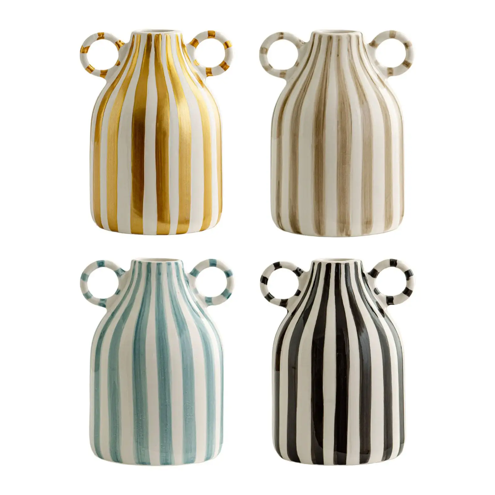 Decorative Flower Vase Ceramic Vase with Handle for Mantel Cabinet Bedroom