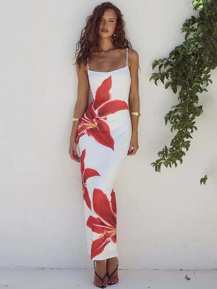Abito Lungo Estivo Donna Con Stampa Floreale E Pizzo Patchwork - Scollo A V, Senza Maniche, Aderente Y2K