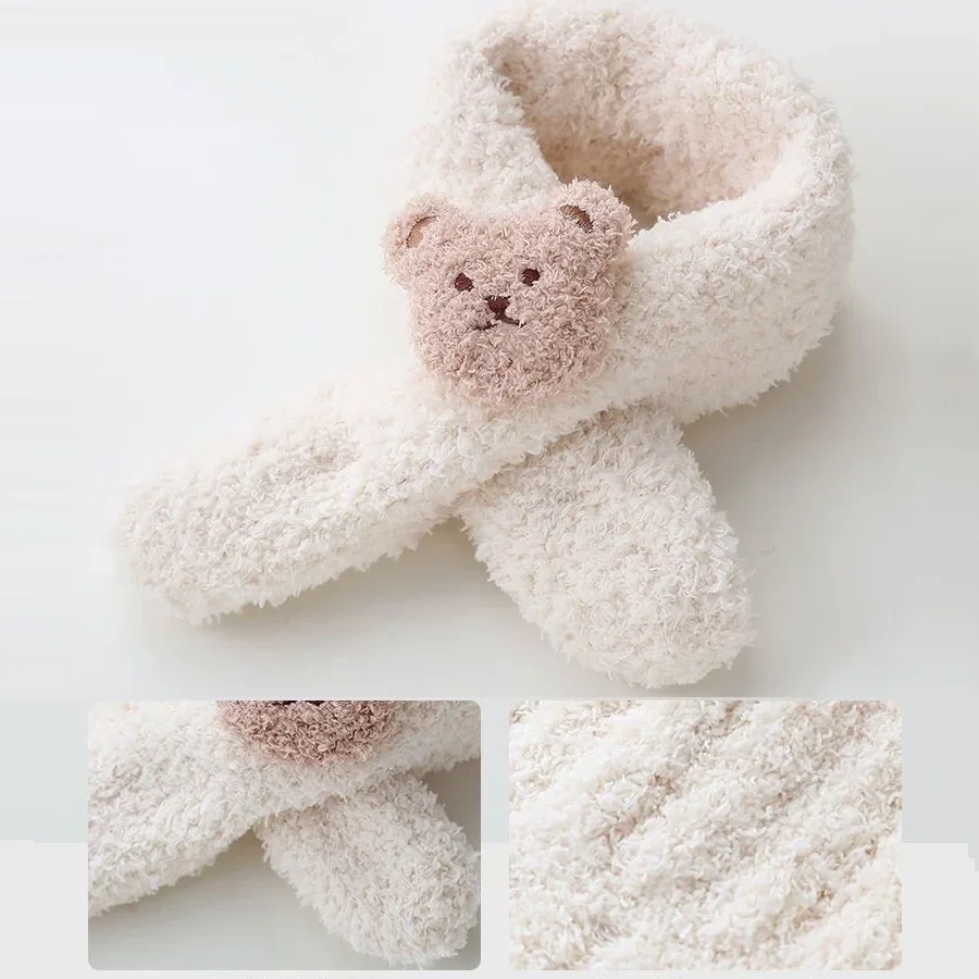 Plush Cute Bear Baby Hat Scarf Set Warm Ear Protection Hat Neck Warmer Winter Thickened Knitted Scarf For Kids Baby Toddler