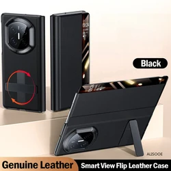 Genuine Leather Smart View Magnetic Flip Kickstand Phone Cover for Huawei Mate X7 (Black)