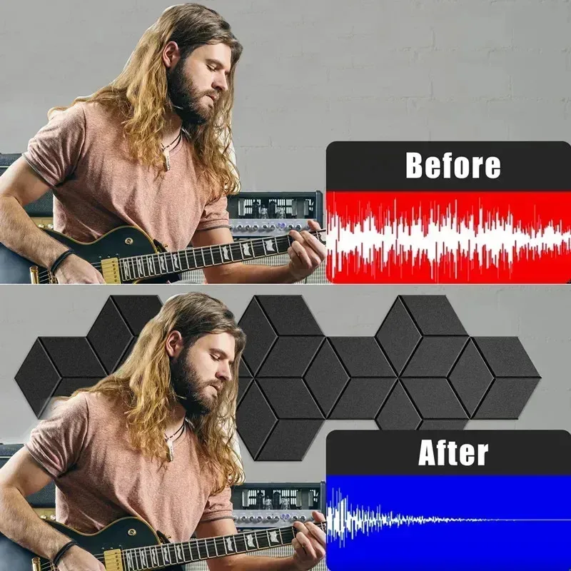 แผงอะคูสติก 12 ชิ้น แผงกันเสียงแบบมีกาวในตัว แผงโฟมกันเสียงแบบฟื้นตัวเร็ว ความหนาแน่นสูง 1