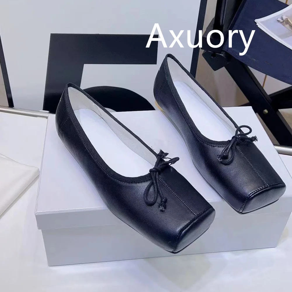 2023 New Style Square Toe Ballet Shoes Solid Color Genuine Leather Fabric Comfortable Foot Feel High Quality